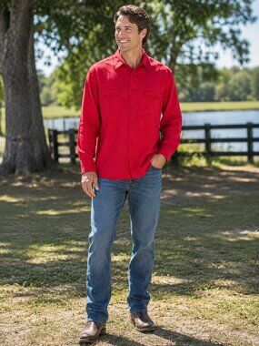 TULLIANO Men's Long Sleeve Collared Button-Up 100% Silk Red Shirt NWOT L